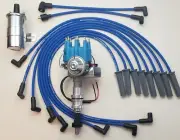 FORD 351C 429 460 SMALL CAP HEI DISTRIBUTOR +CHROME COIL + BLUE 8.5mm PLUG WIRES (for: Ford)