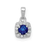 14k White Gold Real Diamond and .20 Sapphire Square Halo Pendant