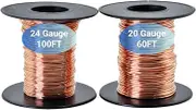 Wlzll 99.9% Pure Copper Wire Set | 20 Gauge (0.81mm) 18.3m & 24 Gauge (0.51mm) 30.5m | Non-Insulated High Conductivity Copper Wire for Electrical, DIY, Jewelry, Gardening |