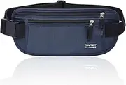 [DAITET] RFID Blocking Money Belt for Men Women, Slim Fanny Pack for Travel，Running,Conceal Waist Wallet for Passport Holder,Phone,Cash(Black Dark Blue)