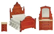 AZTEC - Victorian Bedroom Set- Walnut 3 pcs 1" Scale Dollhouse Miniature T2045