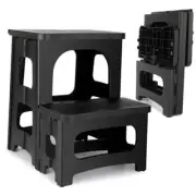 Folding 2 Step Stool, Non-Slip Collapsible Step Stool for Adults and Kids Black
