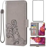 Compatible with Samsung Galaxy S20 FE Gaxaly S 20 FE 5G UW 6.5 inch Wallet Case Tempered Glass Screen Protector Flip Card Holder Cell Phone Cover for Glaxay S20FE5G S20FE 20S Fan Edition 4G G5 Grey