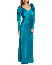 Alberta Ferretti Draped Silk-Blend Gown 46 Green