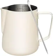 Milk Frothing Pitcher, Milk Jug 600ml/20oz Stainless Steel 304, Steamer Cup Espresso with Decorating Art, Latte Arts (White)