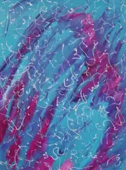 Abstract Art Acrylic Painting ORIGINAL Framed & Matted 22x28 Blue/Purple