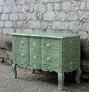 Emerald Green Bone Inlay Chest of Drawers
