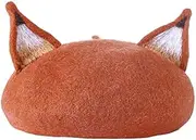 [domoi] Cute Ear Beret Casual Warm Painter Hat Handmade Beret Honey color