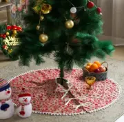 45" Christmas Tree Skirt Boho with Poms & Tassels Red/Pink Sutavia