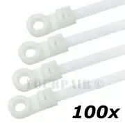 100 Pcs Lot - 8" Mount Head Screw Nail Hole Cable Zip Wire Tie 50 lbs - White