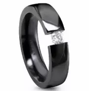 TITANIUM Black Plated TENSION RING with 4mm Round CZ, size 11 - Comfort Fit