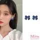 【MISA】韓國設計法式復古藍色蝴蝶結造型夾式耳環(無耳洞耳環 耳夾 夾式耳環 蝴蝶結耳環 法式耳環)