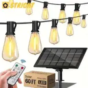 60FT Solar String Lights Outdoor Shatterproof Vintage Edison Bulbs
