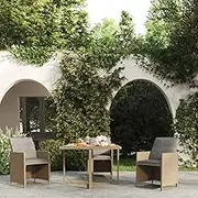 Garden Table, Beige Poly Rattan, Solid Acacia Wood, Outdoor Dining, Portable Party, Folding Patio Tables 109x107x74cm