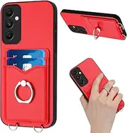 Compatible with Samsung Galaxy A54 5G Cover,Finger Ring Card Slot Wallet Case Red