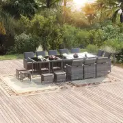 15 Piece Garden Dining Set with Cushions Poly Rattan Grey AU Stock Outdoor