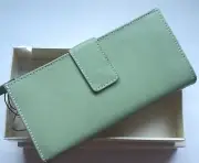 Ladies Leather Checkbook Wallet, Green NEW
