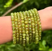 Natural Green Peridot 4MM Beads Healing Reiki Gemstone Handmade Stretch Bracelet