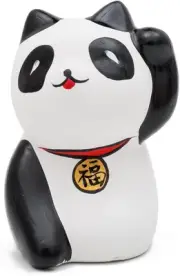 Hand Painted Black & White Feng Shui Mini Maneki Neko Lucky Panda Cat Fu (Fortun