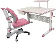 ApexDesk Little Soleil DX 43" Children's Height Adjustable Study Desk w/Integrated Shelf and Drawer (Desk and Chair Bundle – Pink)