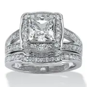 2.50 TCW CZ Platinum-plated Sterling Silver 2-Piece Halo Bridal Ring Set