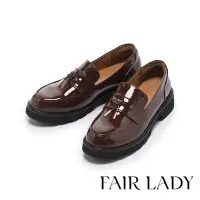 在飛比找Yahoo奇摩購物中心優惠-FAIR LADY 小時光 復古流蘇軟漆厚底樂福鞋 咖啡紅(