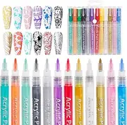 KWJEIULSOQ Nail Art Painted Graffiti Pen Set Of 12 Acrylic Marker Pens, Color Hand-Painted Nail Polish Pens, Diy Nails, Waterproof Nail Pens, Bake-Free Color Rendering, Strong Coverage