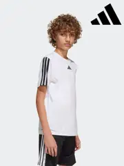 adidas White Train Essentials 3-Stripes T-Shirt Kids (E43048) | $30