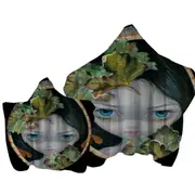 Wood Sprite with Leaves Painted on Wooden Log Towel with Hood