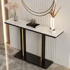 Sophisticated Glossy Marble Console Table Behind Sofa Display Stand Black Gold