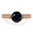 Real Blue Sapphire Ring 18K Rose Gold Solitaire Engagement Ring For Women