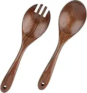 AUTSUPPL 1 Set Wood Salad Servers: Multi-Function Salad Utensils for Cooking Serving and Mixing - Non-Scratch Wooden Kitchen Tools for Nonstick Cookware