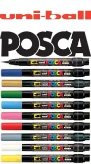 Uni Posca PCF-350 Brush Tipped Paint Marker Pens - PACK of 10 = ALL 10 COLOURS