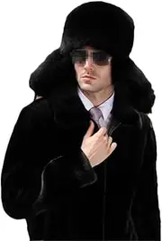 [keusyoi] Winter Men's Fur Bomber Hat Fur Ushanka Cap Trapper Hat Russian Man Ski Hats Leather Caps