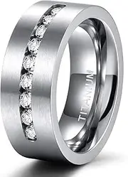 [Wozya] Rose Gold Titanium Ring for Women 4 mm Party Wedding Band Rose CZ Inlay Female Men 8 mm for Couple