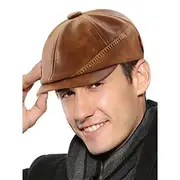 Men's Vintage Faux Leather Newsboy Cap – Retro Gatsby Style Flat Hat with Stitched Details for Casual, Formal or Outdoor Wear