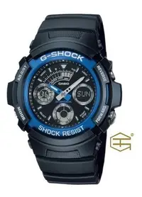 在飛比找Yahoo!奇摩拍賣優惠-【天龜】CASIO G SHOCK 雙顯錶 霧黑藍圈 AW-