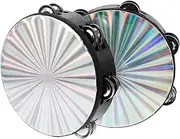 HOOTNEE 2pcs Handheld Tambourine Drum Double Row Jingles for Adults for Musical Performances Dance Routines and Team Activities Produces Crisp Sound Easy to Use