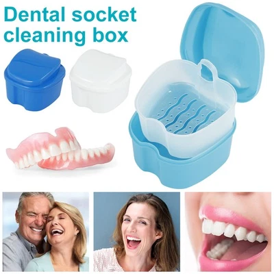 Denture Case Denture Bath Box False Teeth Storage Box with Rinsing Basket xiaYA