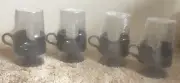NEW Set of 4 Vintage Corning Glas-Snap Mugs Black Base Glassware 12oz Hot Cold
