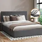 Oikiture Bed Frame Queen Double King Single Gas Lift Storage Base Grey Velvet