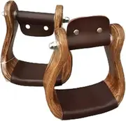 Craft Colt Curved Wooden Horse Saddle Leather Cover Stirrups, Western Angled Stirrups