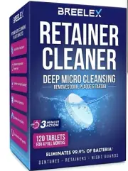 2 Pack Breelex Denture Cleaning Tablets - 120 Retainer Cleaner Tablets Aligner