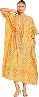 [Magic bedding] 100% Cotton Kaftan for Women, Free Size, Breathable, Comfortable Loungewear or Beach Cover Up Boho Maxi Dress for Beach, Lounge & Travel
