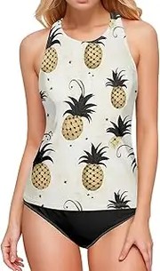[AIXIWAWA] Anime Pineapple Women's Tankini Tops, Swimsuit Top for Beach Pool Vacation S