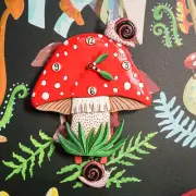✿ New ALLEN DESIGNS Wall Clock RED MUSHROOM SNAIL Garden Spot Swing Pendulum