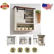 Rustic Oak Wall-Mounted Bathroom Cabinet with Adjustable Shelves, Antique White