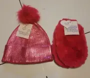 OSFM SET OF GIRLS FOIL HAT & OSFM MITTENS BOTH HOT PINK, MORE THAN MAGIC NWT