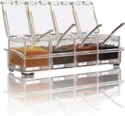 Clear Seasoning Box, 4 Pieces Clear Seasoning Storage Containers for Spice Salt Sugar Seasoning Shaker, Seasoning Jar with Spoon, Food Grade 4 Compart