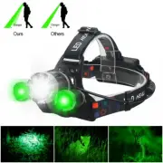 Headlamp Rechargeable Head Torch Lamp Green+White Light Hiking Light Headlight